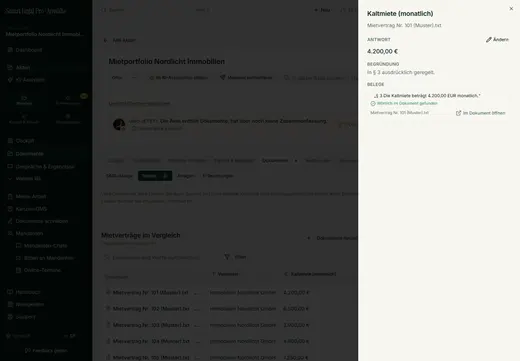 Jeder Wert mit wörtlicher Fundstelle – ein Klick springt ins Dokument