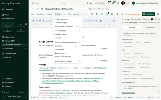 Der Editor bringt das Handwerkszeug für lange Schriftsätze mit: Inhaltsverzeichnis, Tabellen, Fußnoten, Lesezeichen und Querverweise.