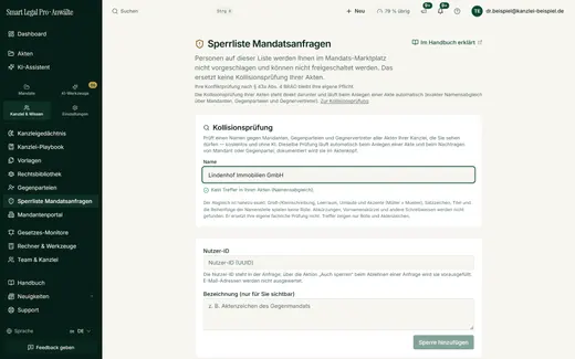 Ohne Treffer meldet der Abgleich „Kein Treffer in Ihren Akten“ und erklärt, wie genau er arbeitet.