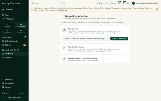Moot Court: Akte wählen und mit KI vorbefüllen