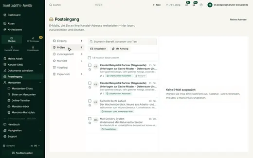 „Prüfen“: Unbekannte, Newsletter und Zustellfehler getrennt vom Eingang