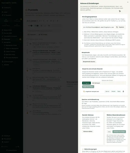 In den Einstellungen verwalten Sie Sperren und vertraute Absender – Adressen oder ganze Domains.