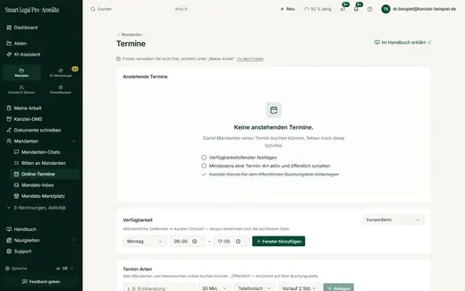 Termine: Verfügbarkeit, Termin-Arten und Online-Buchung einrichten