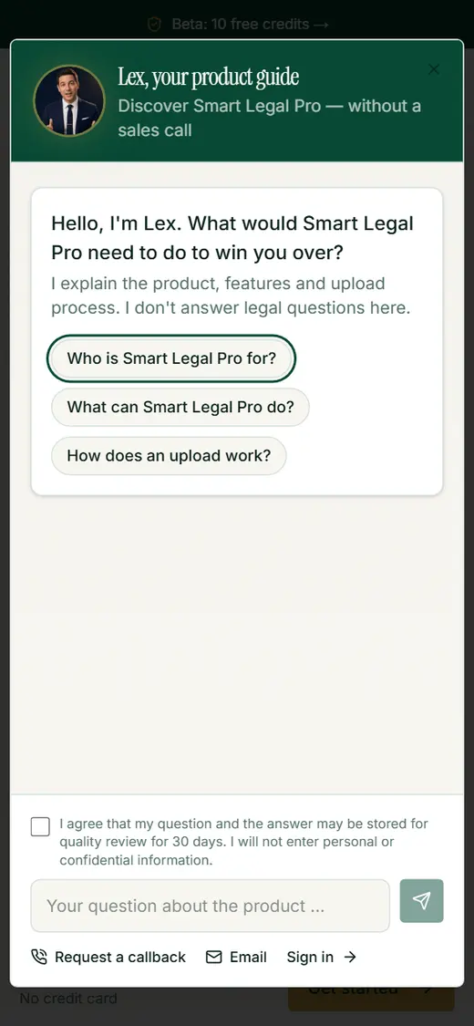 On the smartphone the dialogue fills the screen: greeting, example questions to tap and the input field below.