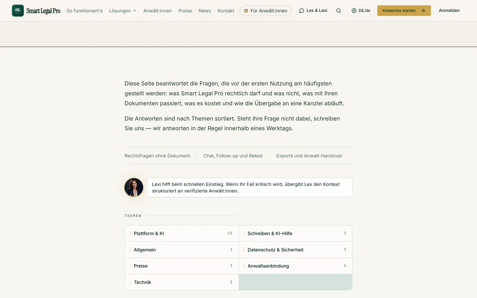 Die FAQ beantwortet die Fragen vor der ersten Nutzung, nach Themen sortiert, mit Hinweis, wohin Sie sich bei offenen Fragen wenden können.