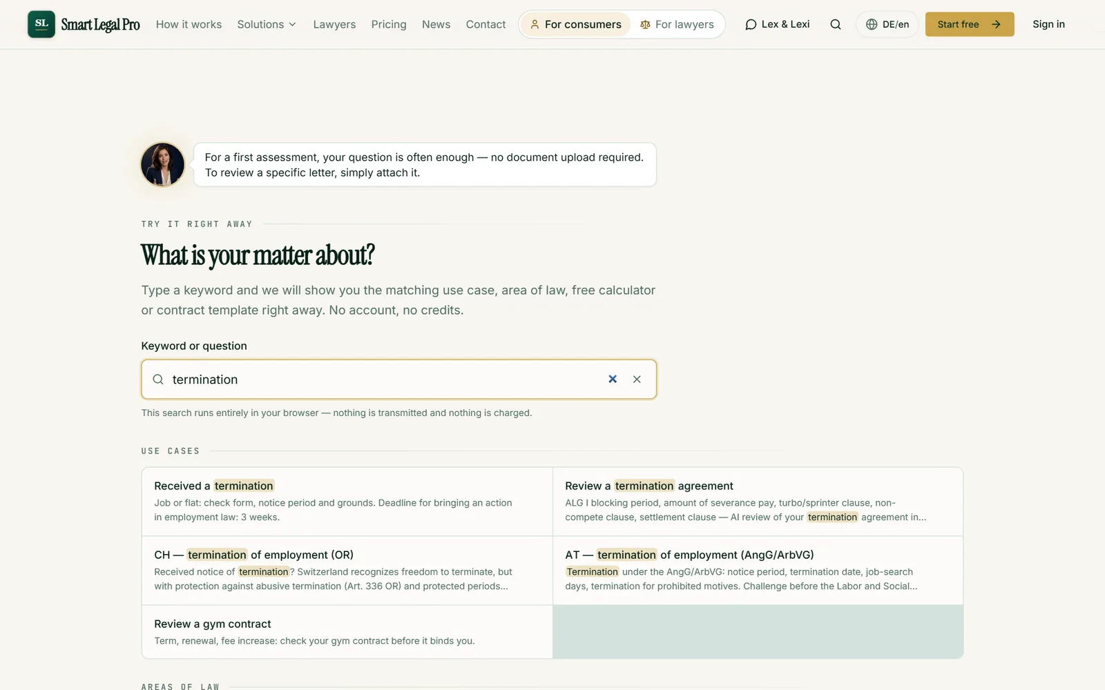Type a keyword and instantly find matching use cases, without an account and without credits.