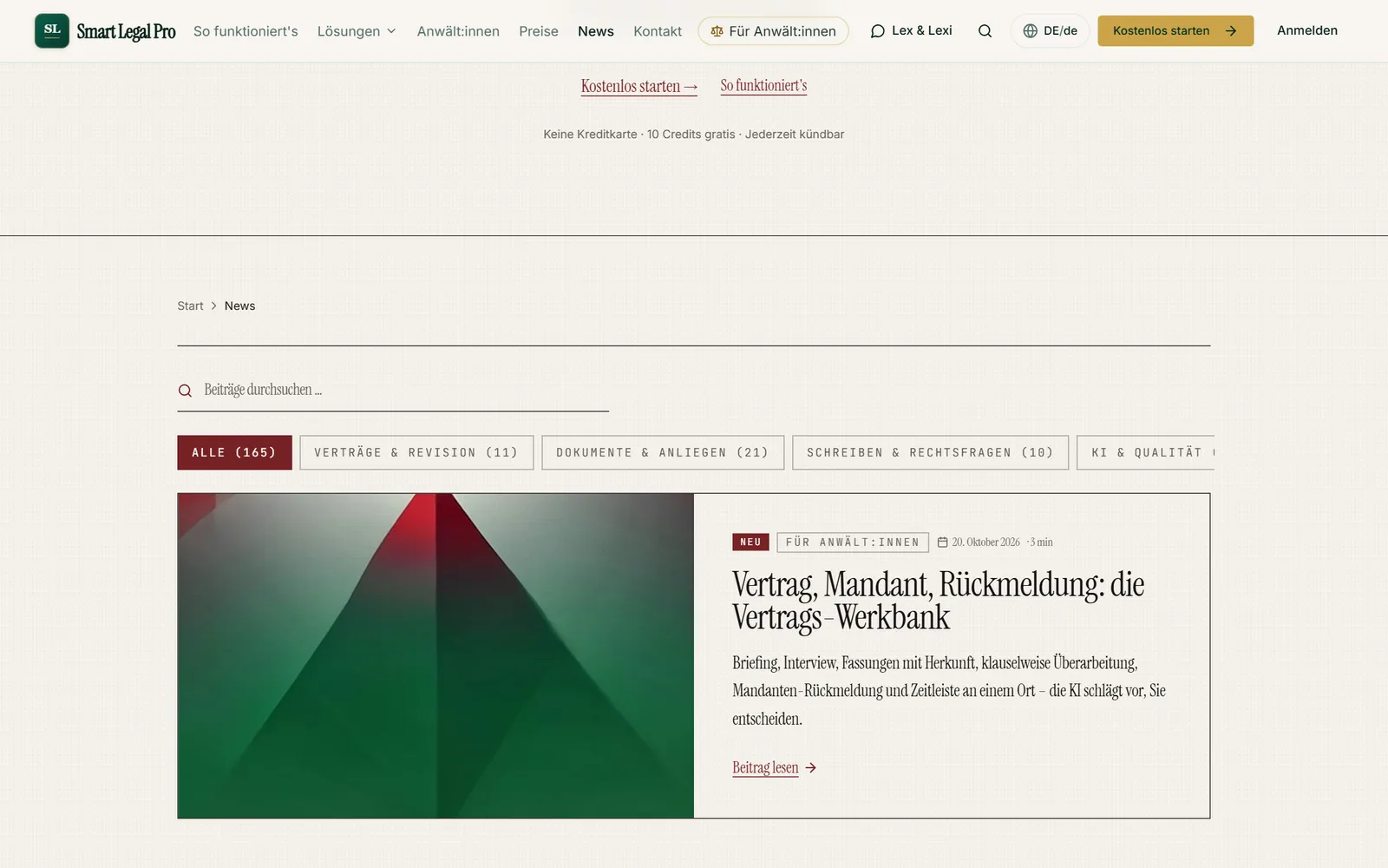 Die redaktionelle Übersicht mit Suche und Kategorien zu neuen Funktionen, Praxishinweisen und Hintergründen der Plattform.