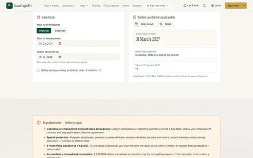 Calculate a notice period: earliest end of contract under § 622 BGB