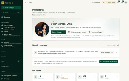 Begleiter: Lexi zeigt Plan und nächste Schritte zu Ihren Unterlagen