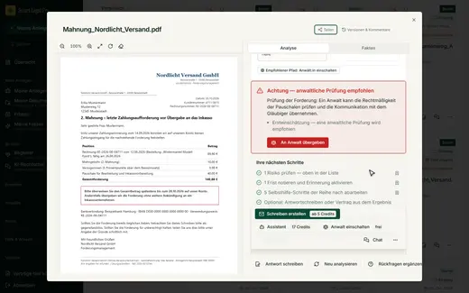 Mahnung: Hinweis zur Prüfung und Liste der nächsten Schritte