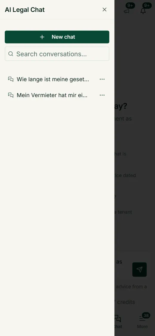 On the smartphone the history opens as a list: search, new chat and your earlier conversations reachable with a tap.