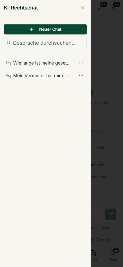 Der Verlauf klappt auf dem Smartphone als Liste auf: Suche, neuer Chat und die bisherigen Unterhaltungen mit einem Tipp erreichbar.