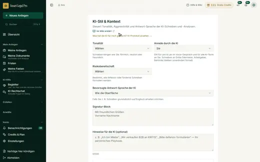 KI-Stil & Kontext: Tonalität, Anrede und Hinweise für die KI selbst einstellen
