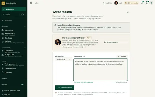 The writing assistant takes a freely described matter and first clarifies free of charge which path fits.