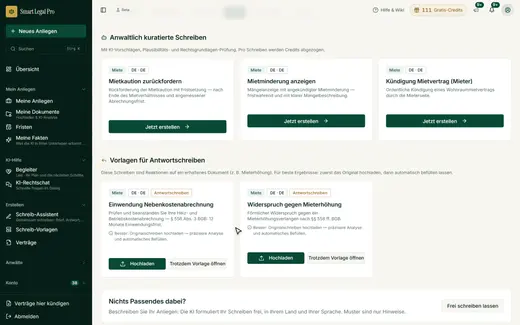 Der Schreiben-Katalog bei Mietfragen: Vorlagen zum direkten Erstellen und Antwortschreiben, dazu der Weg zum freien Schreiben.