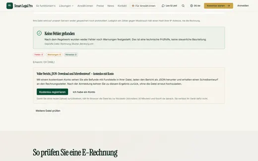 E-Rechnung geprüft: grüne Ampel, keine Fehler nach dem Regelwerk