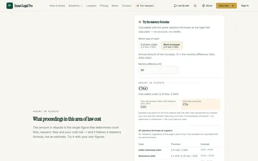 Case “rent increase” chosen: amount in dispute under § 41(5) GKG (German Court Costs Act) from the increase amount and resulting sample costs.