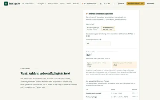 Fall „Mieterhöhung“ gewählt: Streitwert nach § 41 Abs. 5 GKG aus dem Erhöhungsbetrag und daraus folgende Beispielkosten.